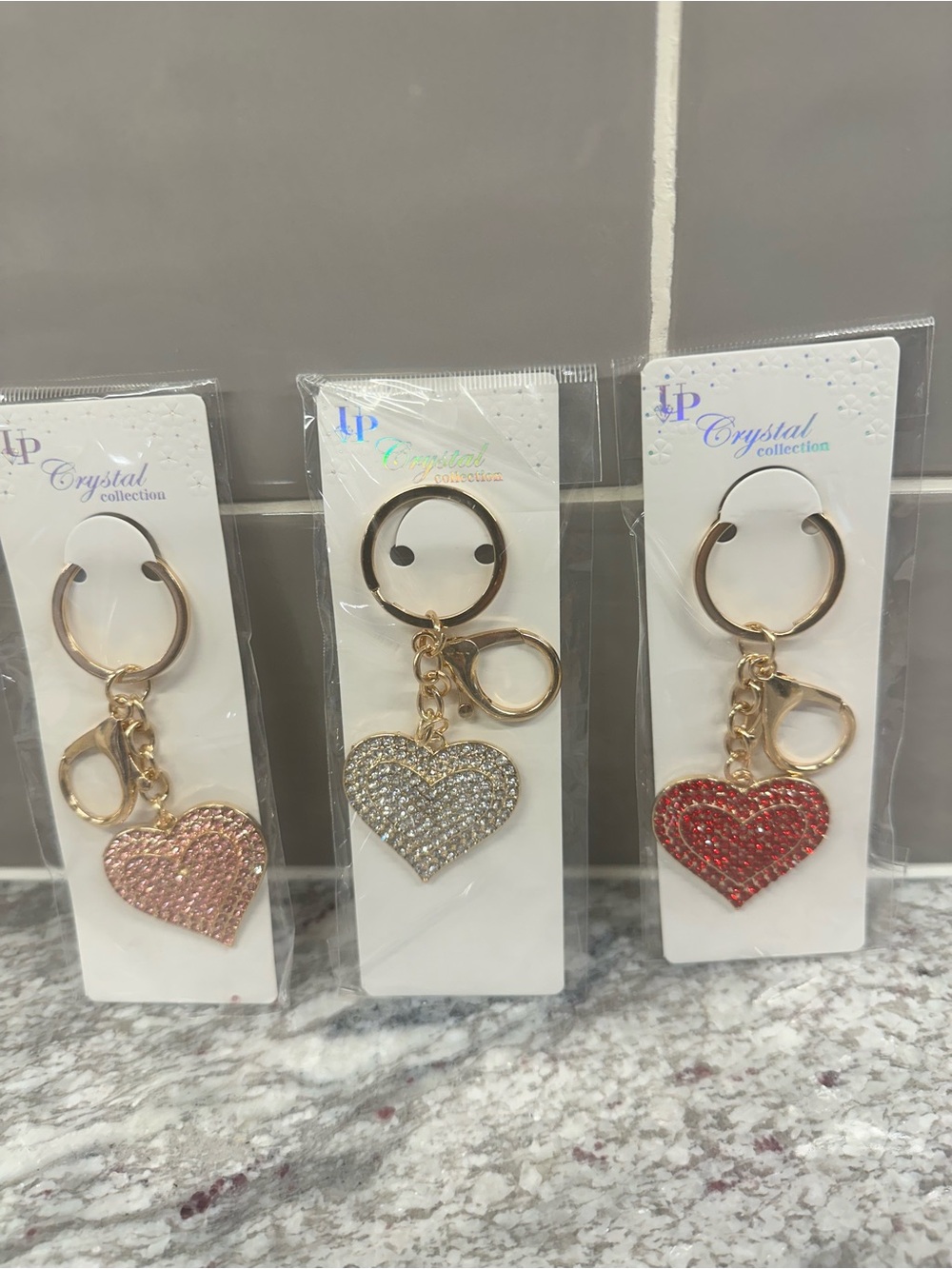 Heart Purse Charm/Keychain - Gold with Pink/Silver/Red Heart